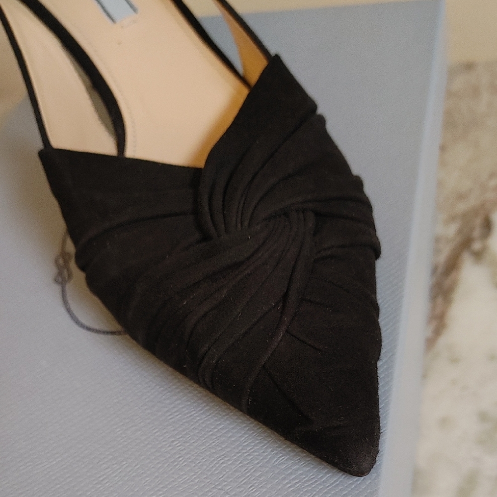 Prada Camoscio Black Suede Sling Back Size 40 - Picture 2 of 12